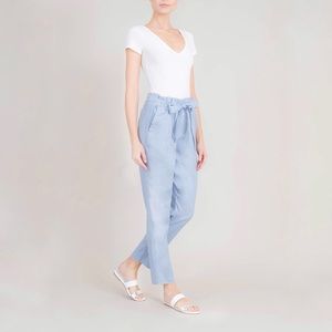 Lebel 99 Cynthia Tie Waist Linen Blend Blue Pant